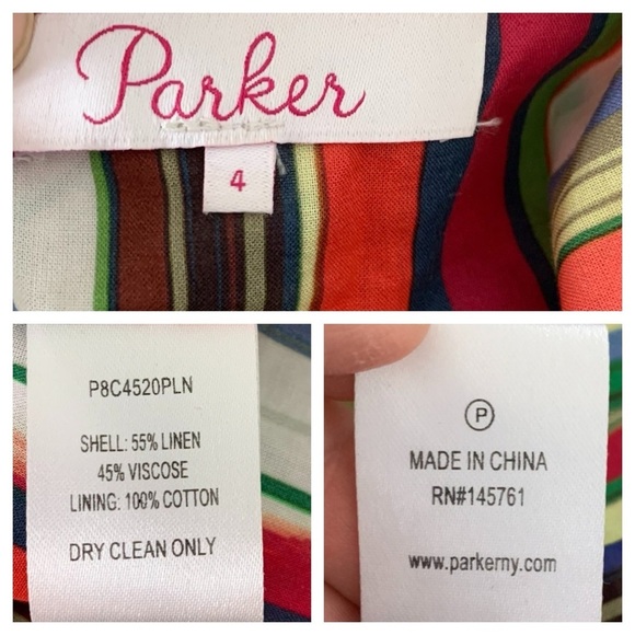 Parker Womens Striped Rainbow Rosemary Dress LinenBlend Womens 4 Sundress - Picture 4 of 17